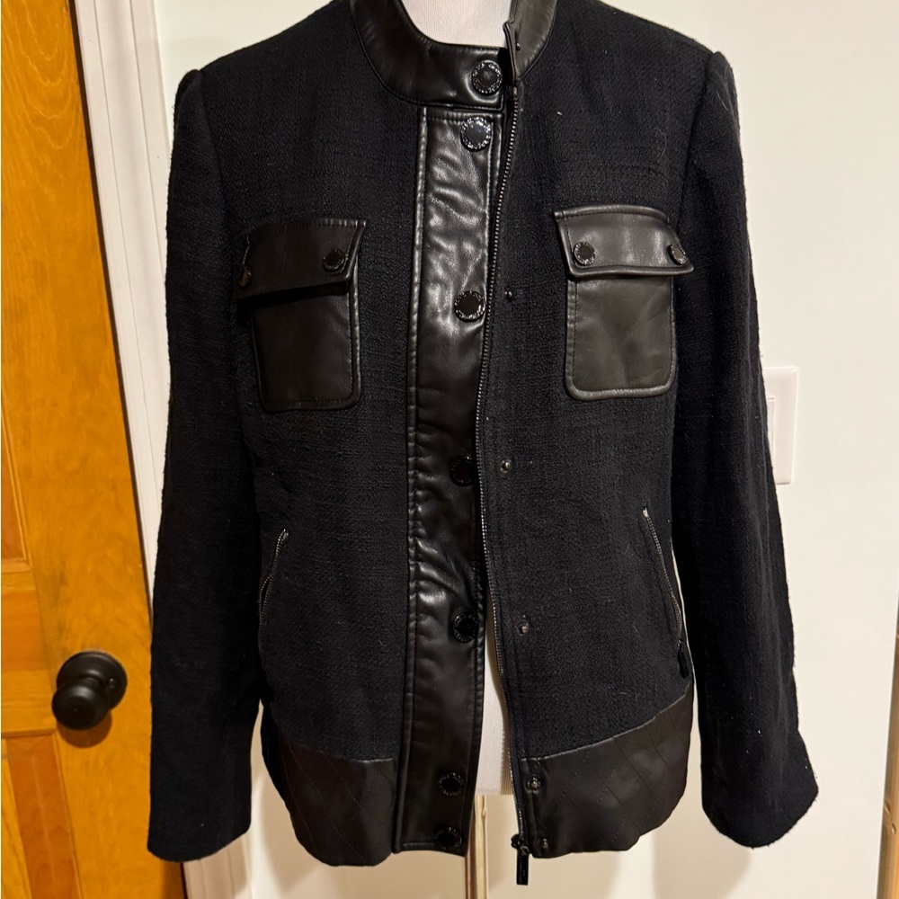 Black Leather-Trim Jacket